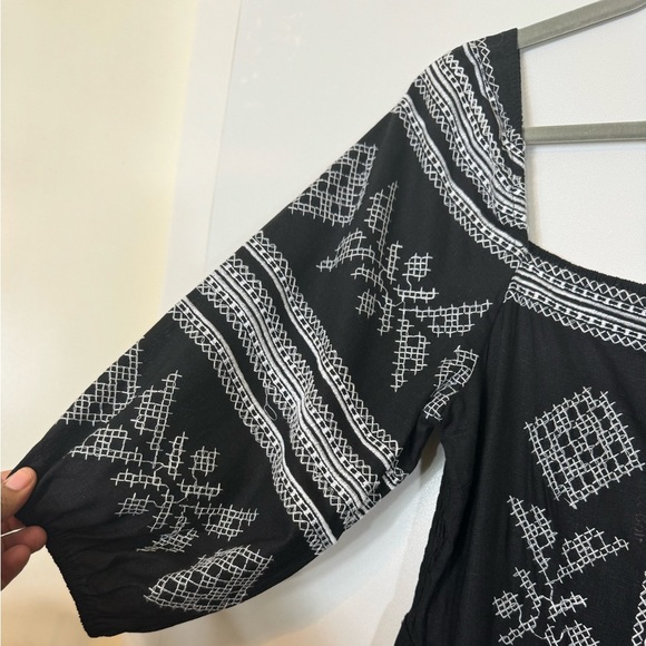 Strut & Bolt Boho Peasant Black Embroidered Linen Blend Midi Dress, Size S - Picture 9 of 16